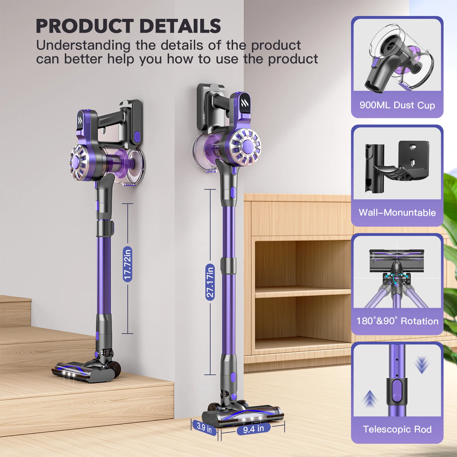 OMESER Cordless Handheld Vacuum Cleaner,38000PA Strong Suction,2200mAh Battery,6 in 1 Lightweight, Led,for Home Bed Carpet Clean