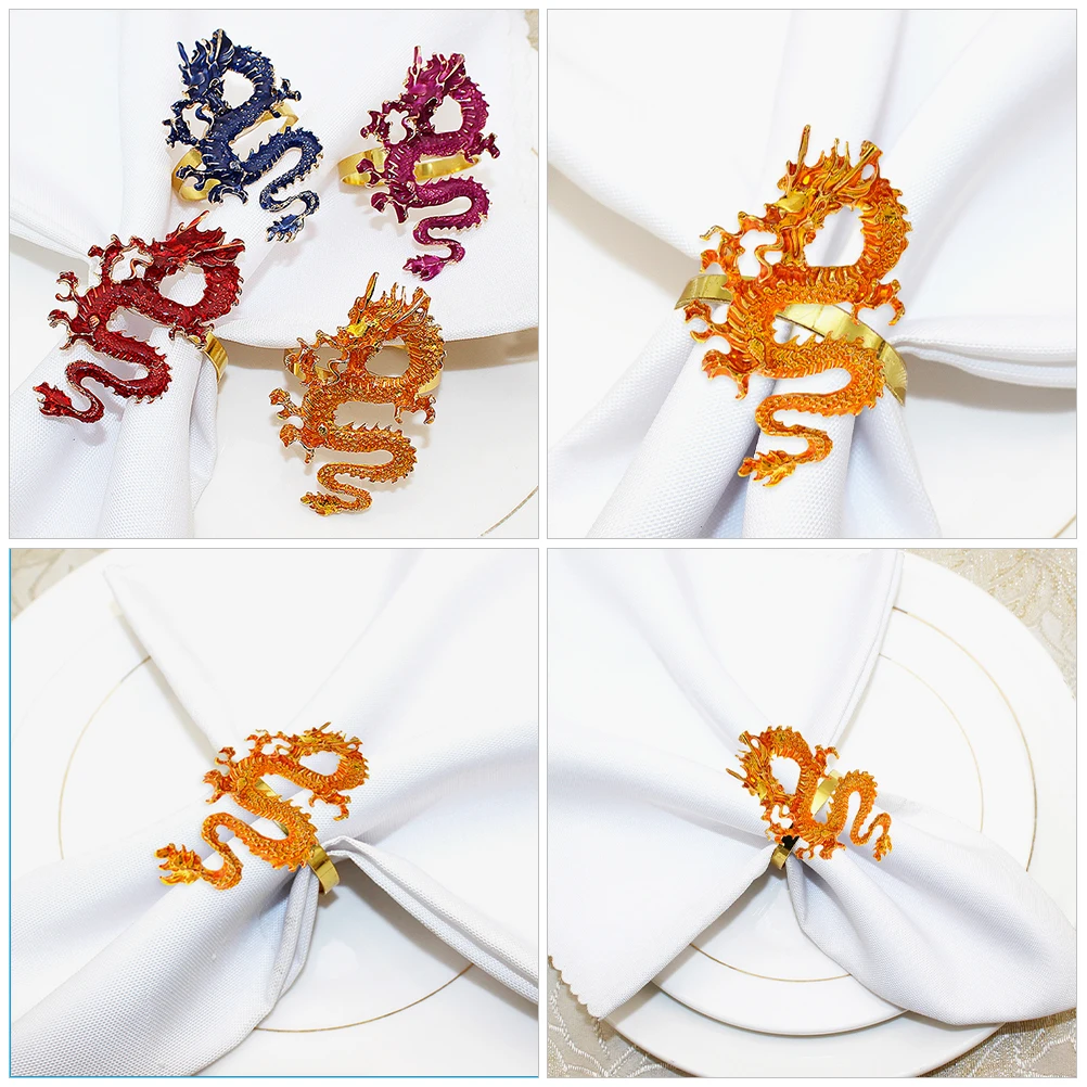 

2 Pcs Traditional Chinese Dragon Napkin Ring Rings Holder for Tables Decorative Holders