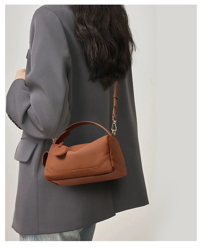 Retro Echtleder Tote Handtasche Damen Schulter-Umhängetasche Schlichte Elegante Pflanzlich Gegerbte Lederhandtasche – Detail 2