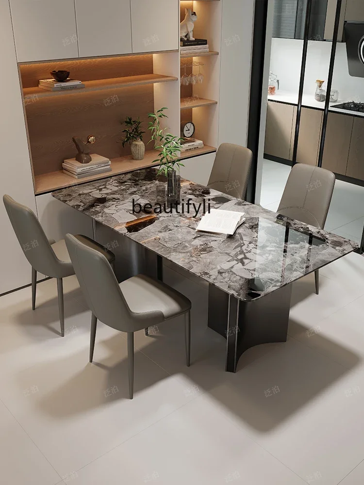 Italian Natural Marble Modern Minimalist Rectangular Home Dining Tables and Chairs Set Small Apartment