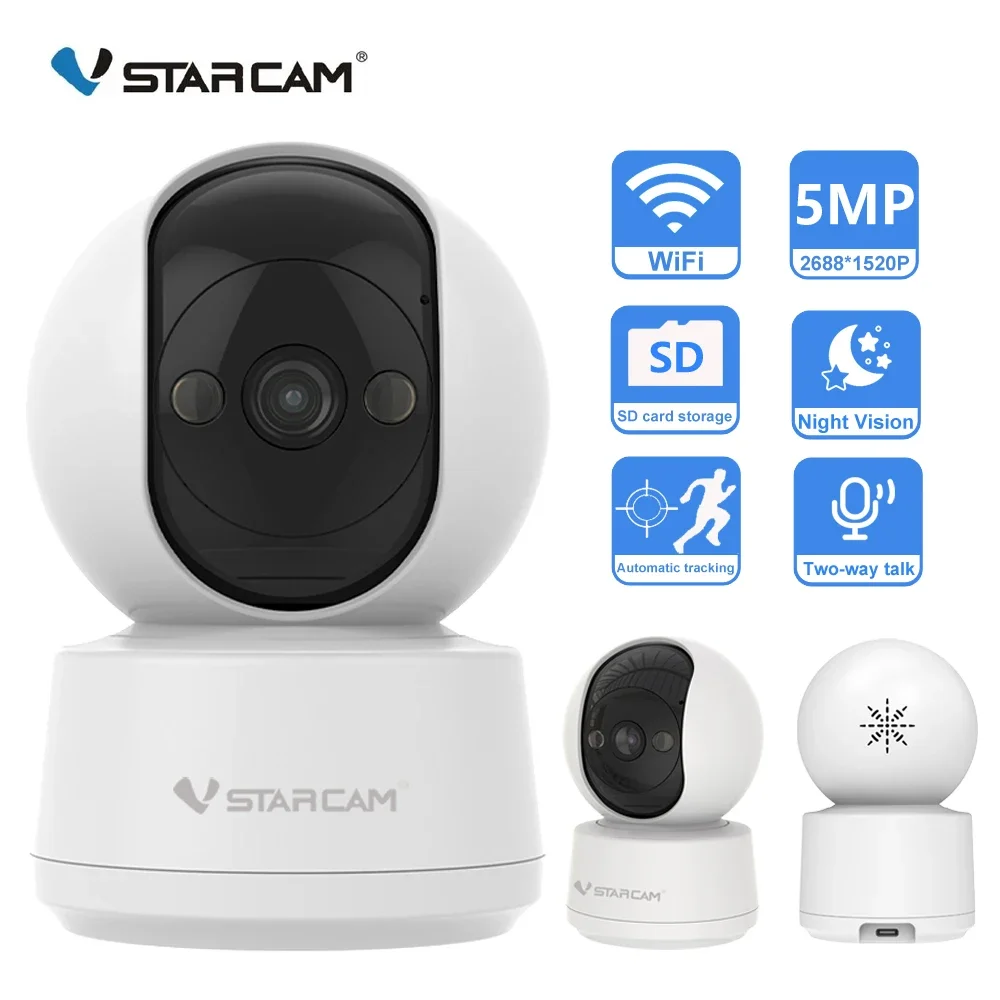 

Vstarcam 5MP PTZ IP-камера WIFI Беспроводная камера безопасности Двустороннее аудио наблюдение Умный дом AI Отслеживание Радионяня 2,4G/5G