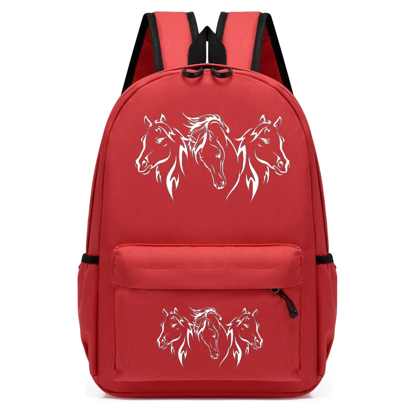 Horse Print Black Backpack for School Teenagers Girls Travel Bag Canvas Backpack Student School Bag Student Zipper Backpack Bags