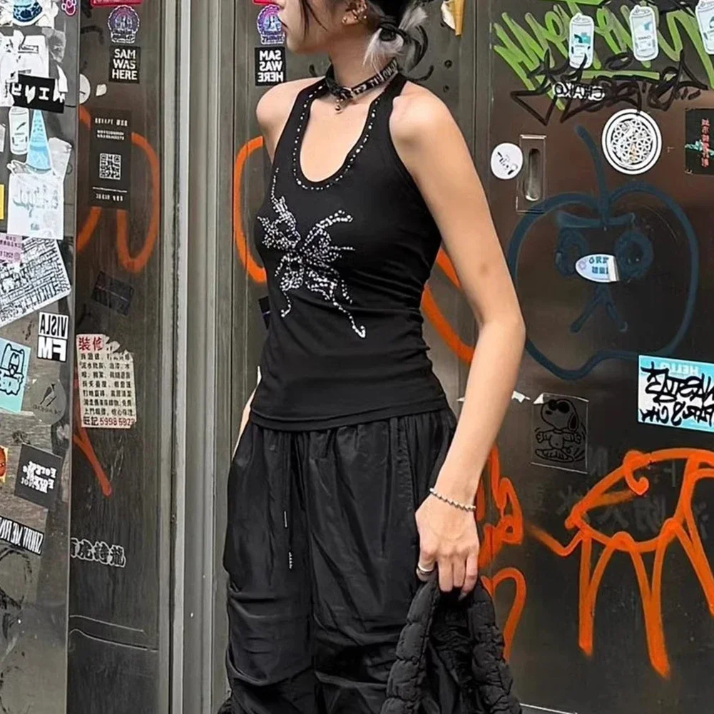 

For Vacation Casual Vest Backless Black Top Ideal For Daily Activities Club Fashion Daily Wear Holiday Apparel