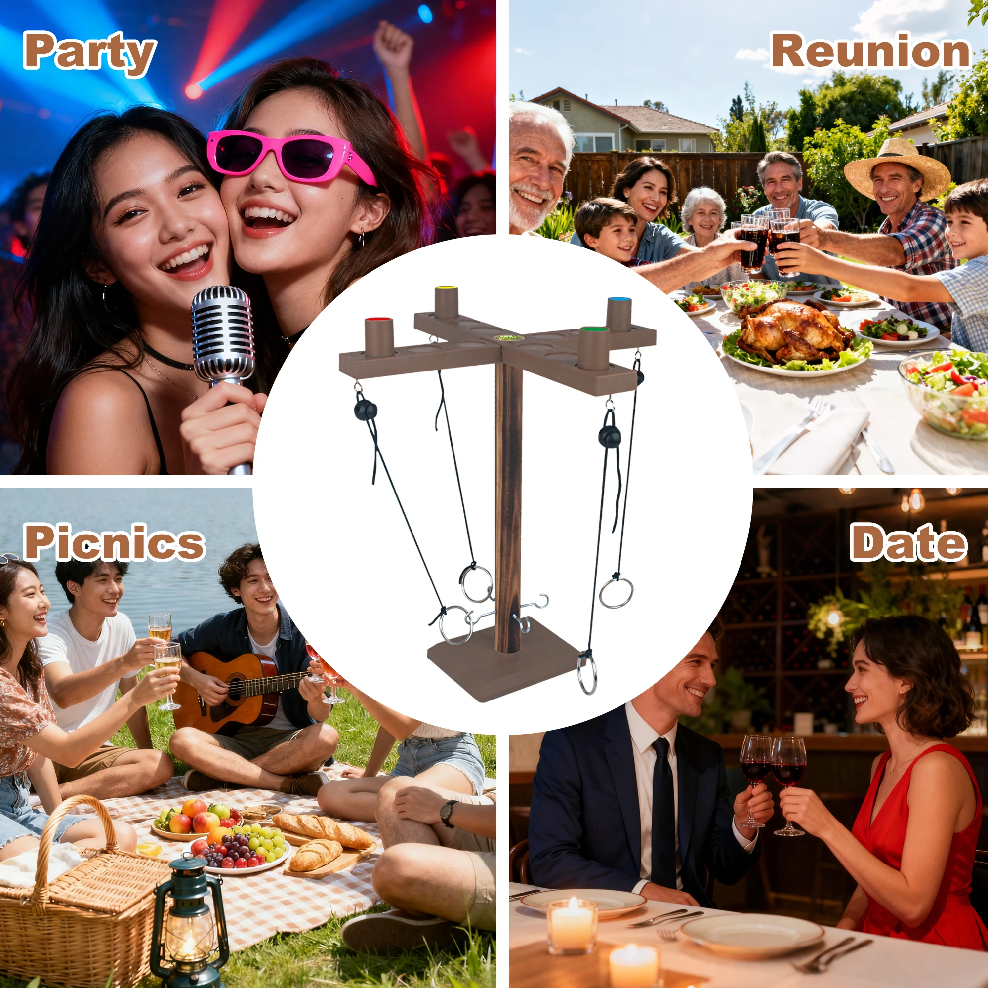 Creative Wooden Ring Toss Game for Adults, Indoor Party Fun, Perfect Activity for Friends, Social Gatherings, Entertainment Choi