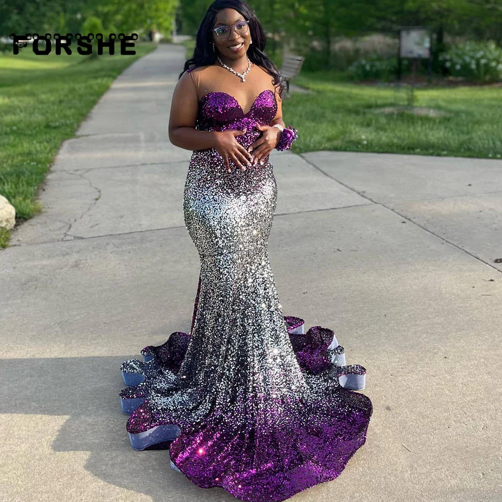 Customized Mix Sequin Mermaid Porm Dresses 2025 Sweetheart Black Girls Party Gala Gowns Feathers Evening Dress