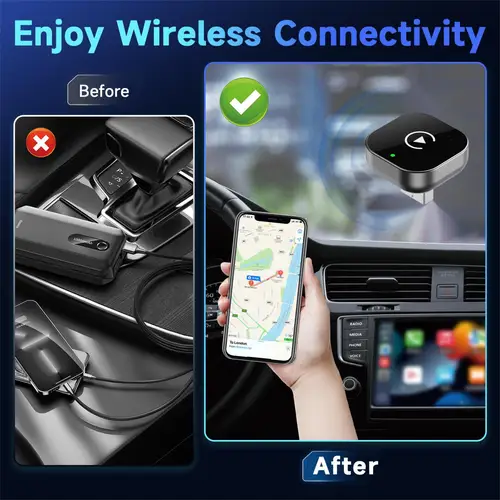 Imagen 2 del producto Adaptador inalámbrico CarPlay y Android Auto – Mini diseño de actualización 2025, convierte cableado a inalámbrico, Plug & Play, reconexión automática