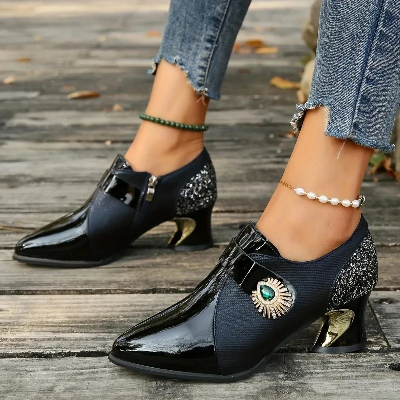 

Spring 2025 New Crystal Pumps Women Breathable Mesh Mid Heels Single Shoes Woman Sexy Pointed Toe Hoof Heels Party Shoes