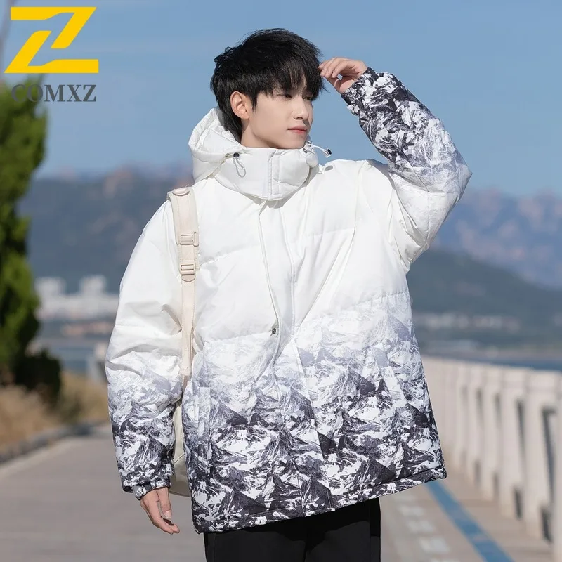 Men Outdoor Hooded Windbreaker Winter Waterproof Windproof Cotton-Padded Coat Casual Streetwear with Thermal Lining  Long Jacket
