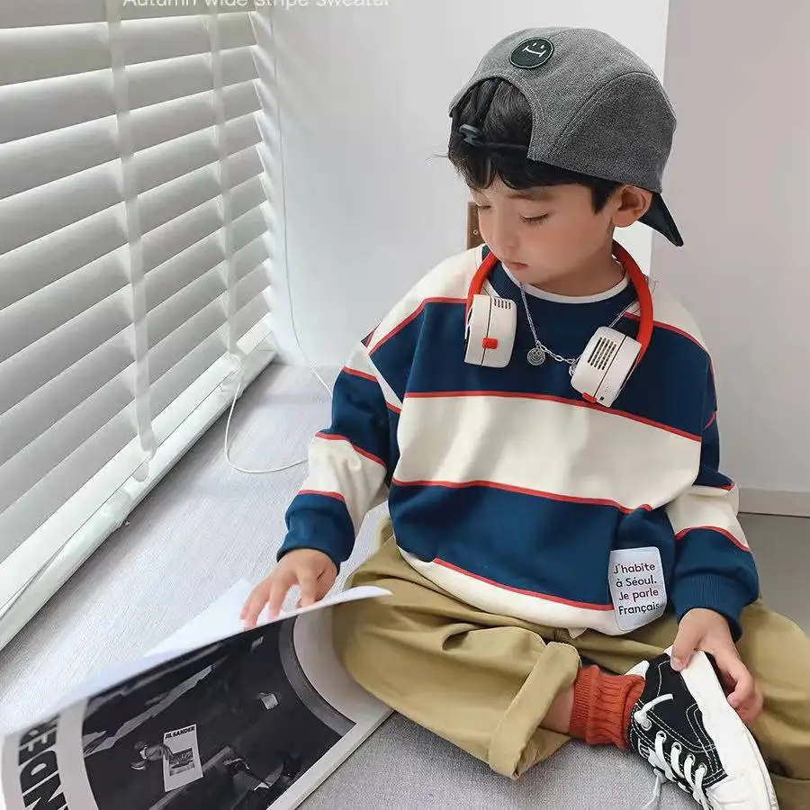 2024 Autumn Kids Sweatshirts Striped Boys Fashion Sweatshirts Kids Pullovers Soft Loose Girls Hoodies