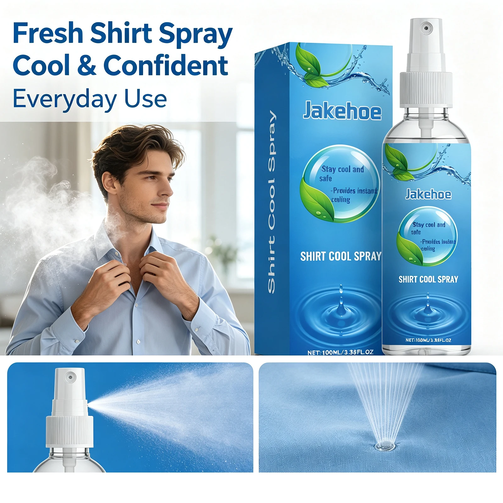 100ml Instant Ice Cooling Spray Cooling Products Long-Lasting Quick Cold Feeling Summer Cools the Body Face Clothes down Outdoor