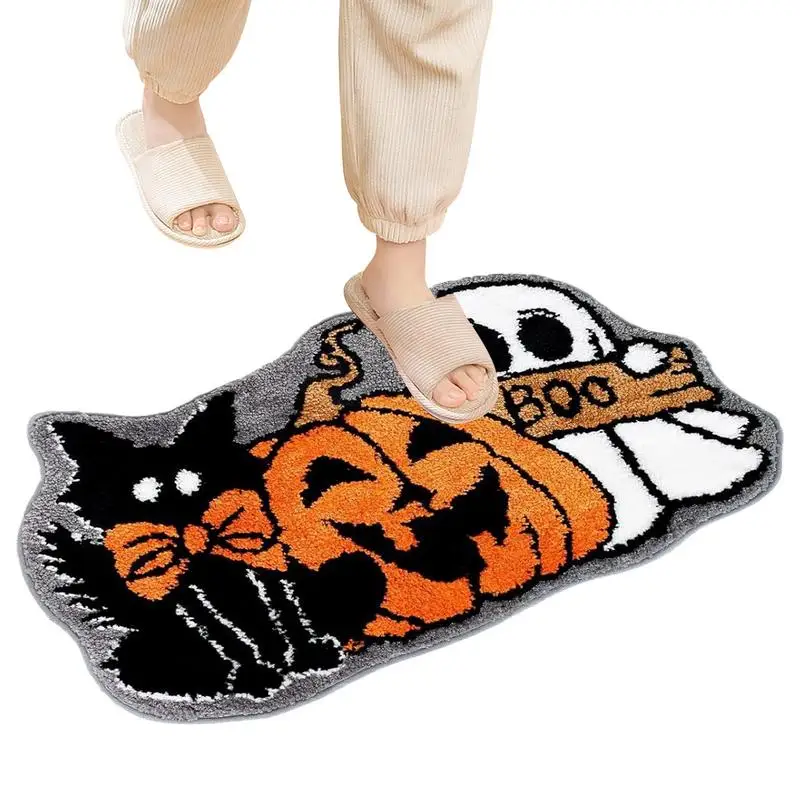 Halloween Bath Mat Pumpkin Ghost Black Cat Pattern Plush Shower Rugs Soft Non Slip Halloween Welcome Mat Indoor For Home