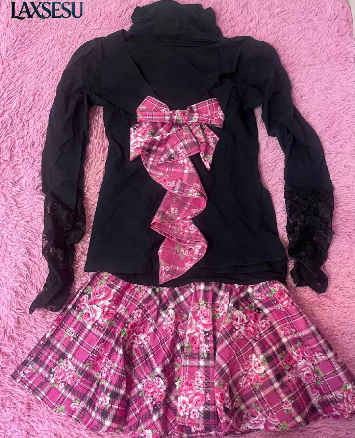 Long Sleeve Top and Skirt Set Mass-produced Mars Gal Style Women's Two-piece Sets Butterfly Bow Flower Printed Vintage Outfits