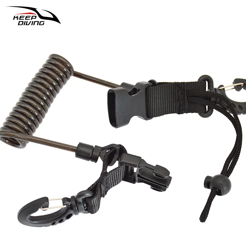 Scuba Diving Camera Anti-lost Spiral Lanyard With 304 Stainless Steel Spring Safety Emergency Tool with Quick-release Buckle