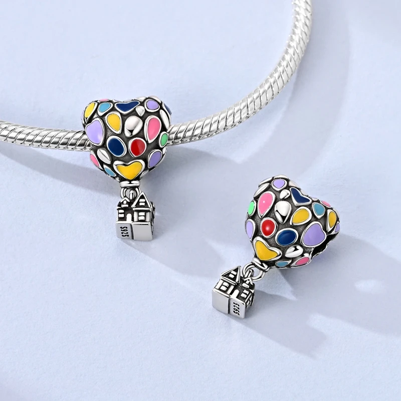 

925 Sterling Silver Colorful Love Hot Air Balloon Flying House Beads Charms Fit Original Bracelet DIY For Women Jewelry Gifts