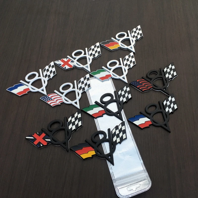 

2pcs Car Styling Metal Letter V8 with flag car sticker for car accessory