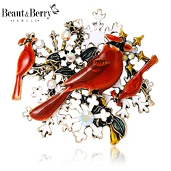 Beaut&Berry Christmas Red Bird Brooches for Women Unisex Animal Pins Friends Party Gifts Banquet Jewellery Accessories