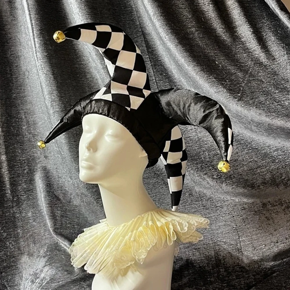 Court Jester Kostüm Hut Renaissance Harlekin Clown Kostüm Hut Ren Faire Festival Zubehör mit Jingle Bells für Damen Herren
