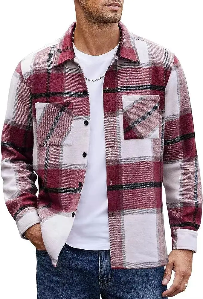 Autumn Winter Men\'s Plush Warm Plaid Thickened Shirt Jacket Coat Elegant Long Sleeve Shirts For Men