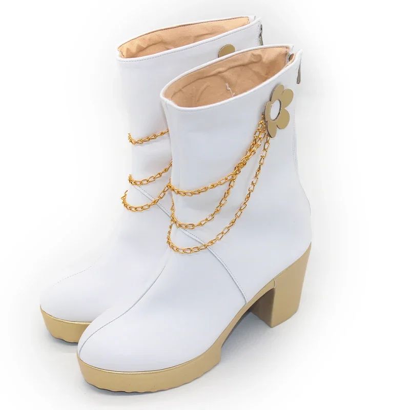 Anime Movie Demon Hunters Mira Cosplay Shoes Boots KPOP Huntrix White Leather Boot For Women Men Halloween Carnival Party Props