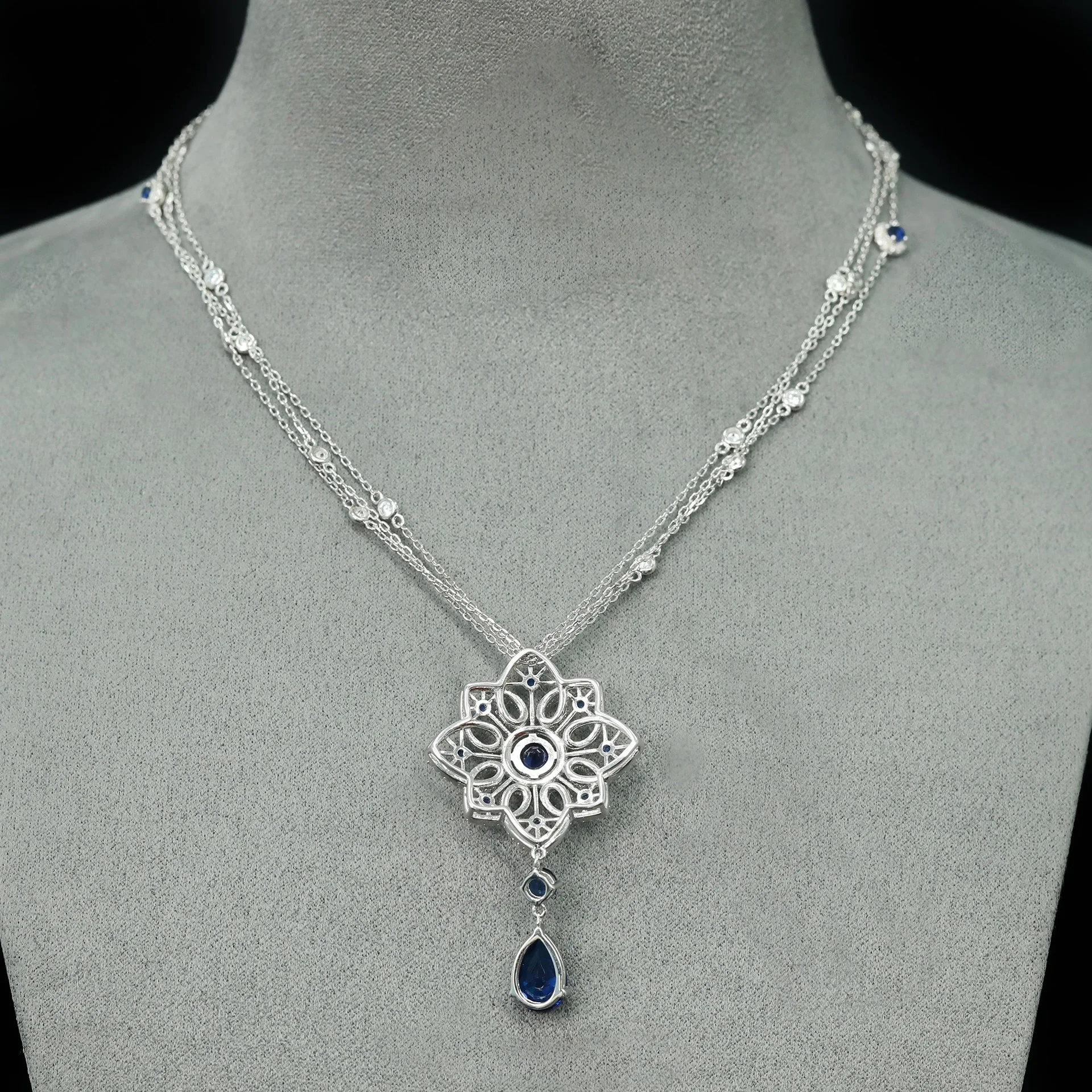 Novo colar banhado a ouro prata s925, joias de renda oca azul real da família xiao, colar feminino, joias de casamento