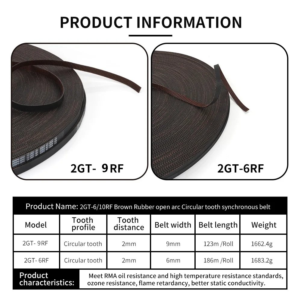 MEGA 5M GATES LL 2GT Gürtel Gummi Open Timing Synchronriemen GT2 6mm 9mm 3D-Druckerteile Hohe Temperaturbeständigkeit