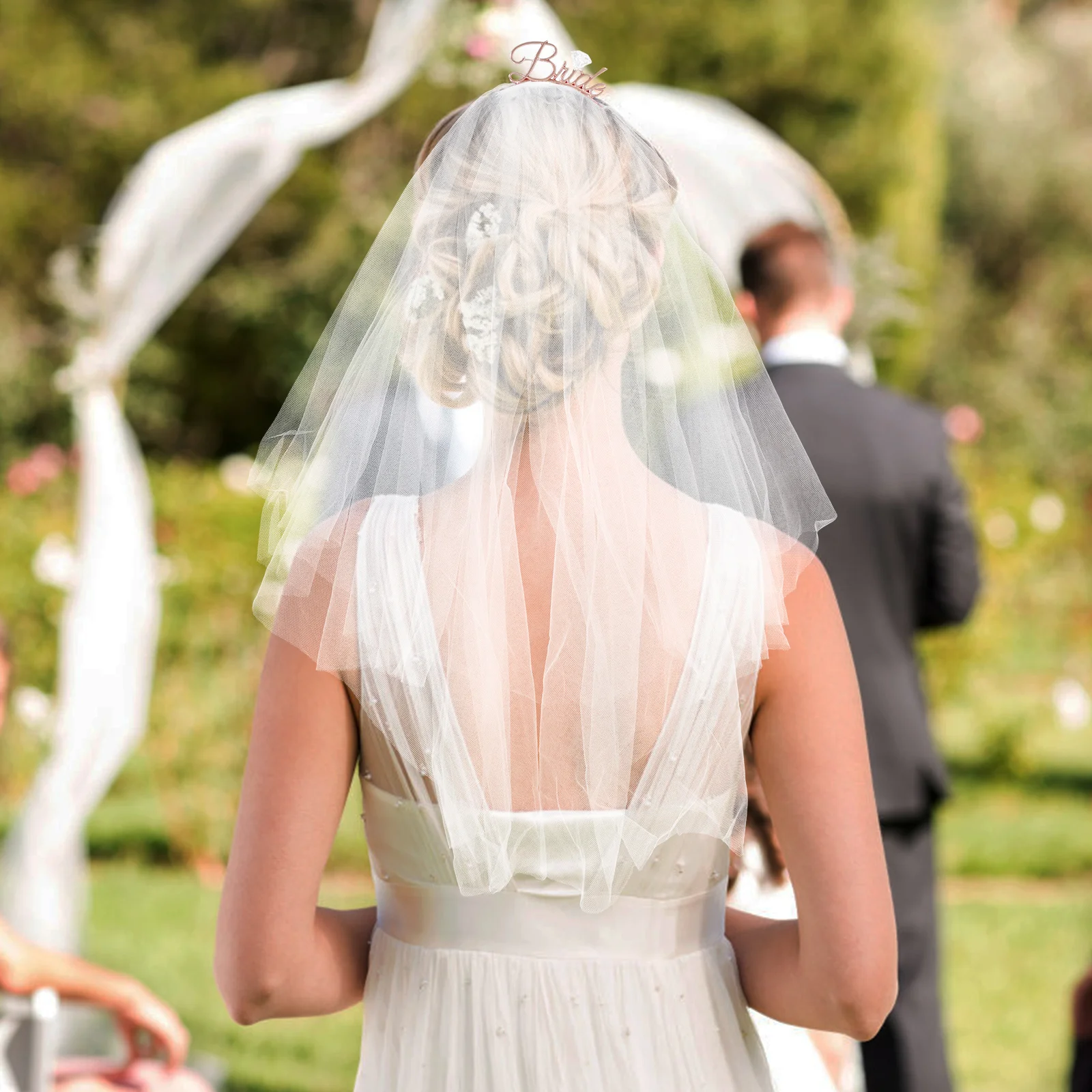 

Повязка на голову для невесты, комплект вуаль со стразами, свадебная повязка для волос, элегантная свадебная вечеринка, девичник, украшения для душа, короткая кружевная вуаль для невесты