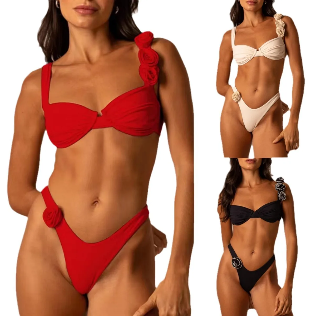 2025 جديد 3D ثلاثي الأبعاد زهرة بيكيني انقسام الربيع الساخن ملابس السباحة بيكيني متعدد الألوان مثير