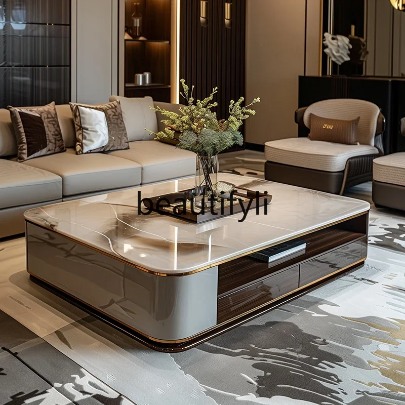 

Marble coffee table living room light luxury high-end large board tea table high-end tea table household