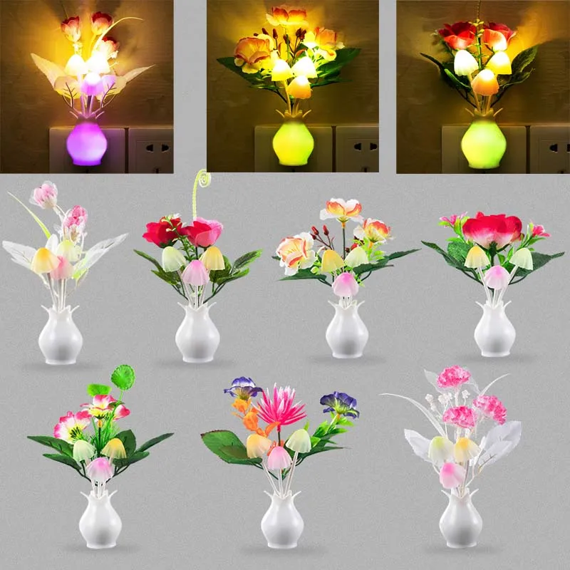 Cute Mushroom Flower Led Night Light Sensor Plug-in for Kids Adults Bedroom Home Birthday Party  Bar   Wedding Festival