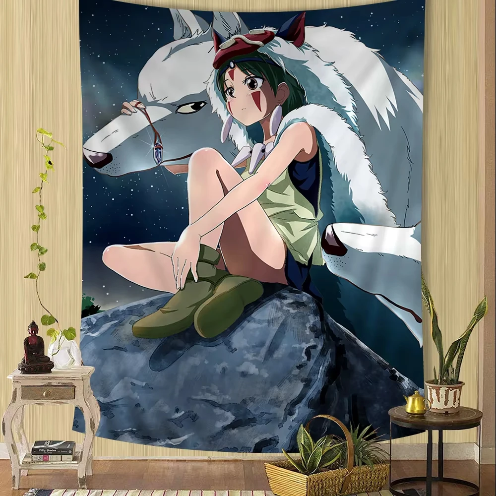 Mononoke Anime Princess Hippie Wandbehang Wandteppiche für Wohnzimmer, Zuhause, Wohnheim, Dekoration, Kawaii-Raumdekoration