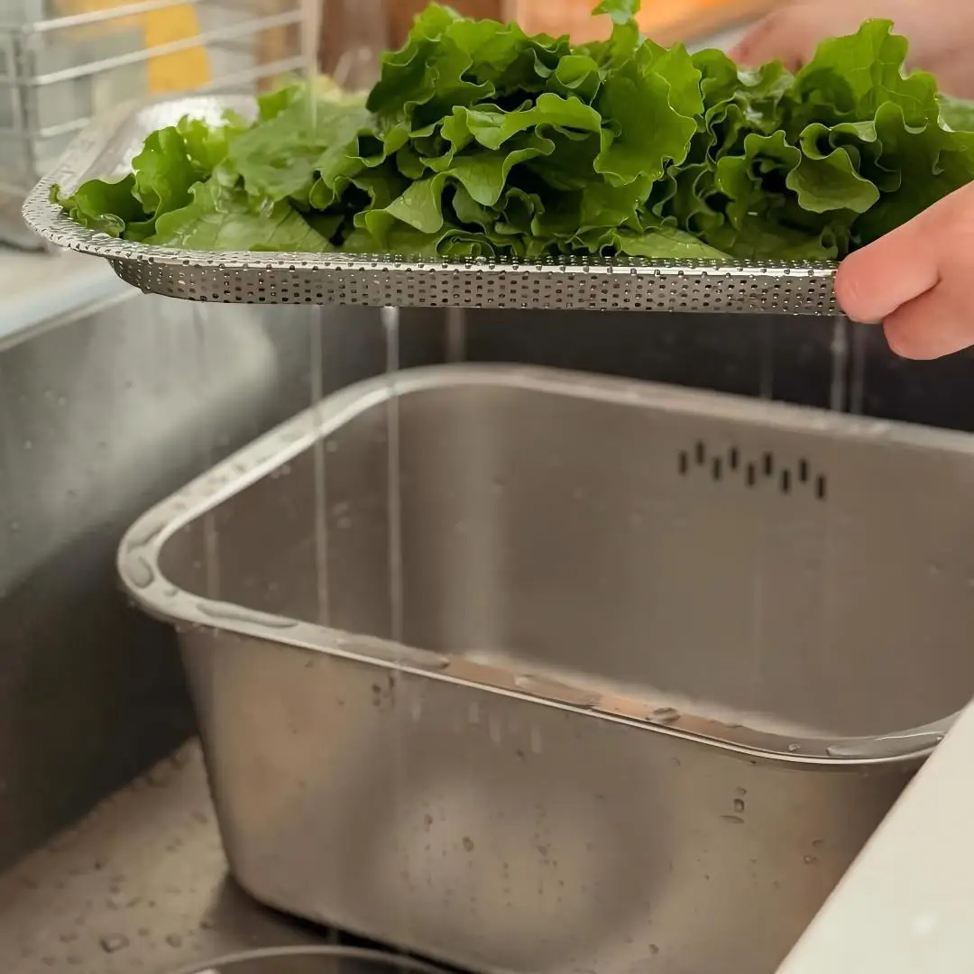 Stainless Steel Washing Bowl 10L - Portable Large Dishpan with Filter Screen Multipurpose Kitchen Sink Basin for Vegetable Fruit view 4