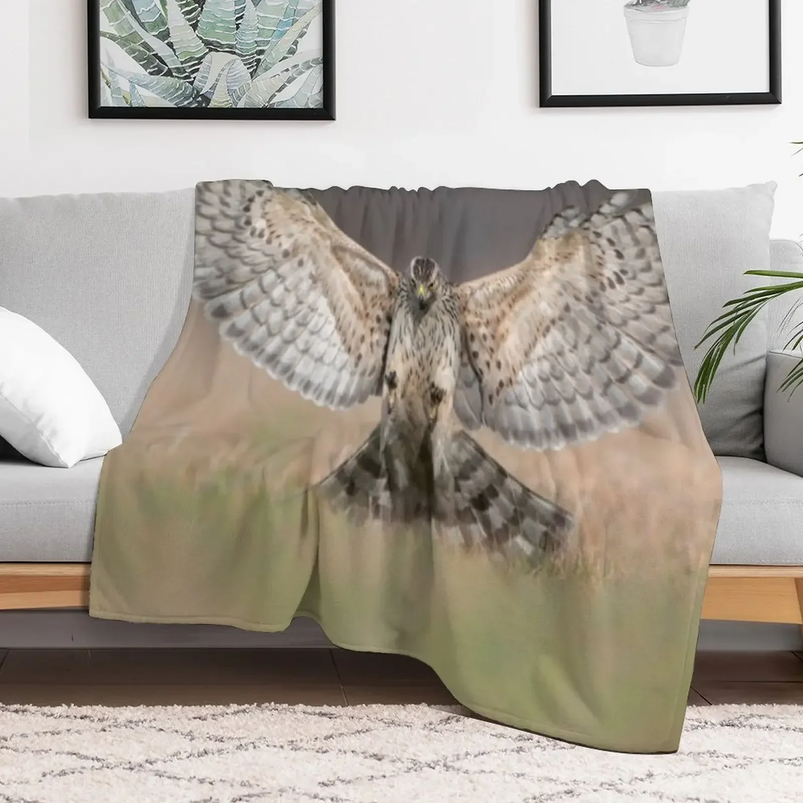 Northern goshawk (Accipiter gentilis) attacking Throw Blanket Hairys sofa bed Flannel Blankets