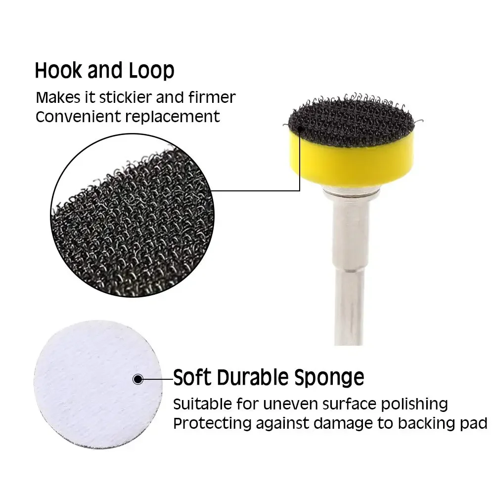 Hook and Loop Sanding Discs Pad Kit 3 Packs 1Inch with 6MM Shank  Drill Attachment Backing Pads and Soft Foam Layer Buffing