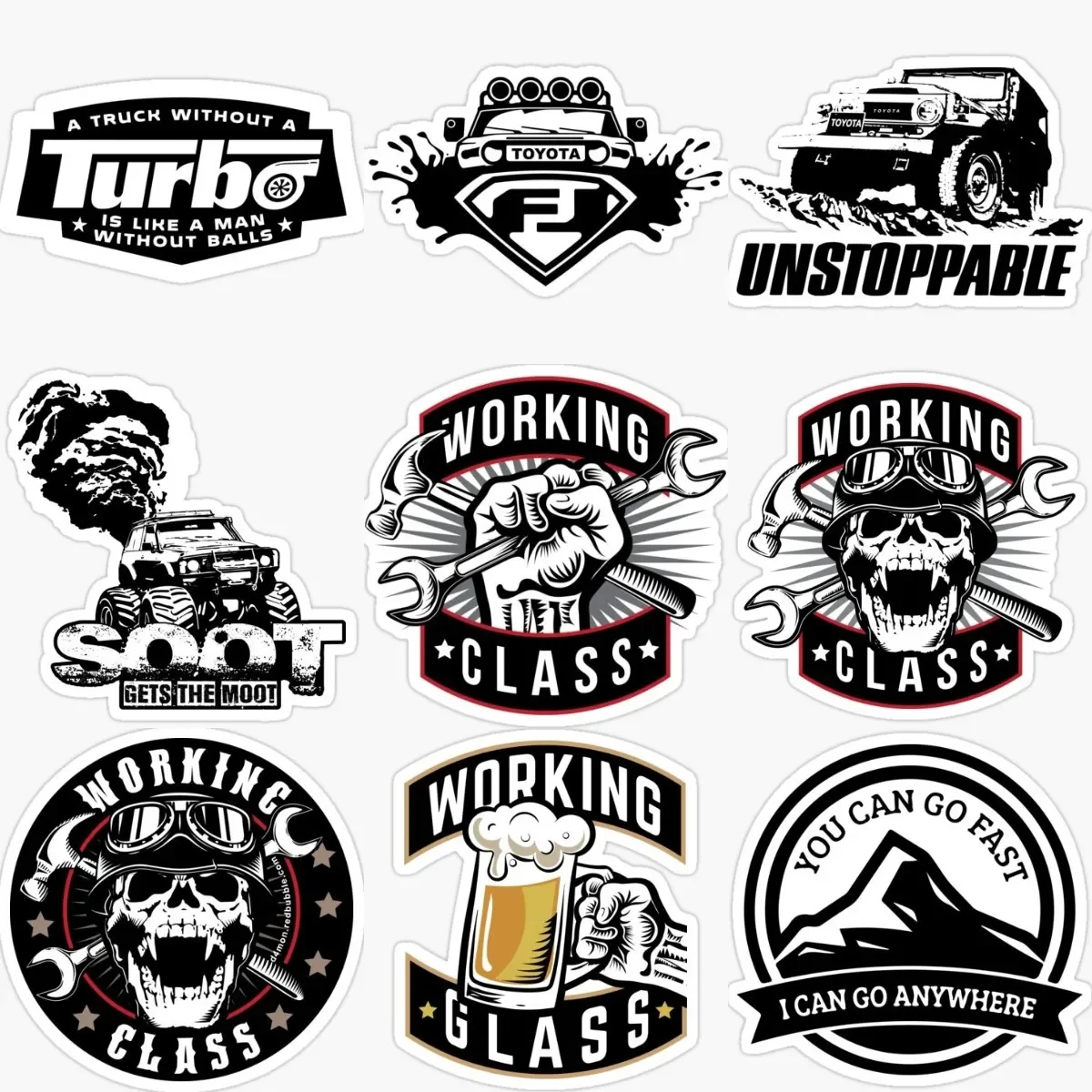 

4X4 Off-road Working Class Skull Stickers for Decorate Racing Motorcycle Bumper Truck Car Window Table Wall Decal Accessories