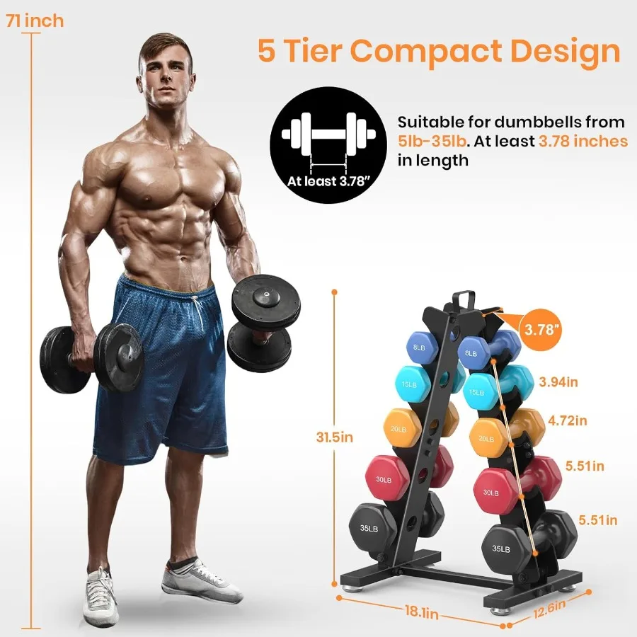 حامل رف أوزان معدني من AFrame لتخزين صالة الألعاب الرياضية المنزلية: منظم مجموعة الدمبل مع مقبض لمعدات تدريب القوة المثالية f