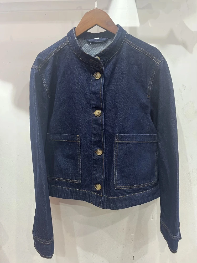 

Fashion O-neck Denim Jacket Women Casual Solid Full Sleeve Single Breasted Pocket Jackets 2025 Lady Summer Autumn Chic Y2K Coat