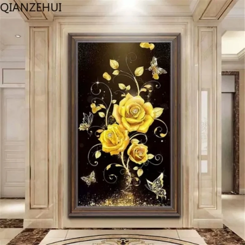 

DIY 5D full Diamond Embroidery,Round Diamond Golden Rose Living room decoration rhinestone Diamond painting