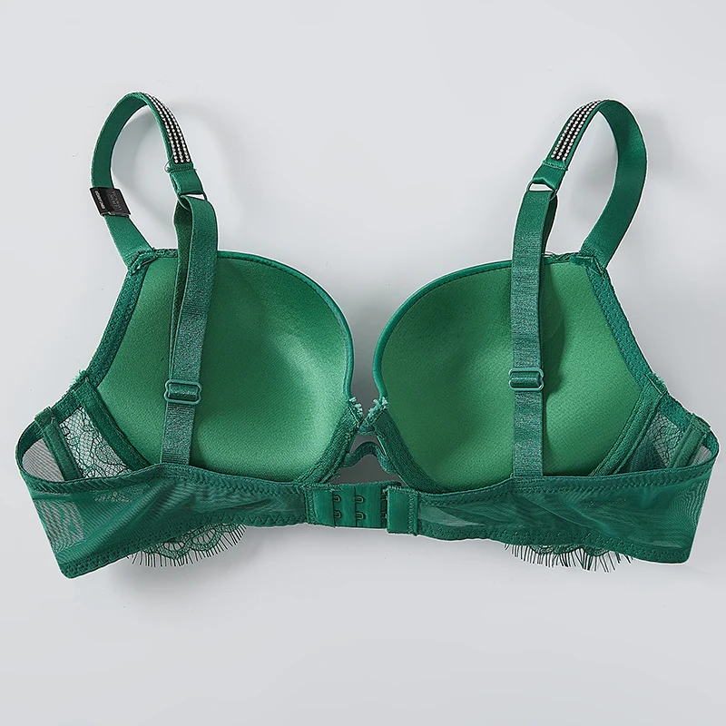 Set di biancheria intima delicata con strass in pizzo sexy, reggiseno con ferretto e imbottitura push up, set di mutandine reggiseno senza cuciture