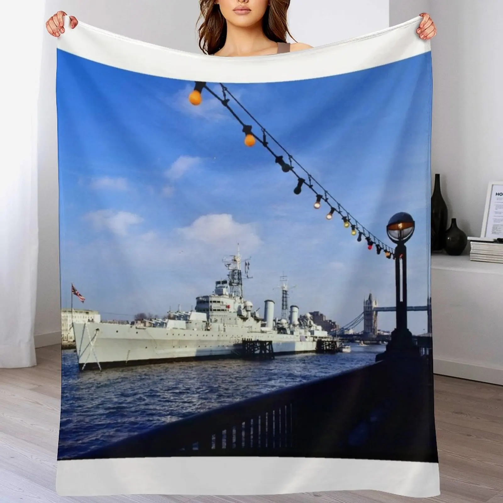 HMS Belfast, light cruiser warship. Throw Blanket Shaggy Furry Soft Blanket for Bedroom Living Room