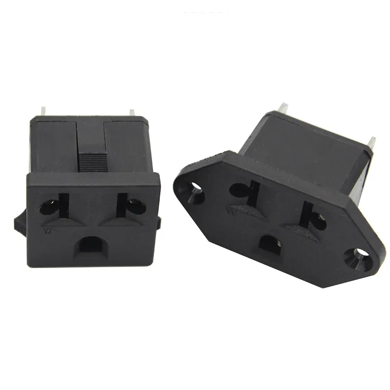 Black American European Panel Mount AC Power Socket US EU Embedded Industrial Outlet Socket Module for Power Supply Cabinet 10A