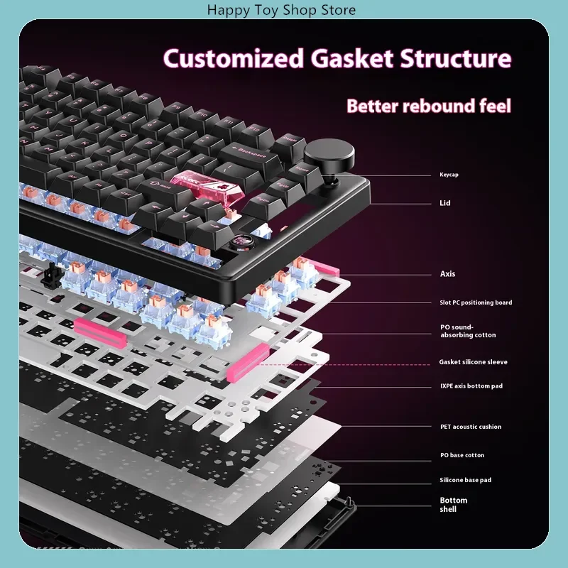 Onikuma MT706 RGB Mechanical Keyboard Wireless 2.4G Bluetooth Wired E-Sports Gaming Keyboard Three Modes for Computers