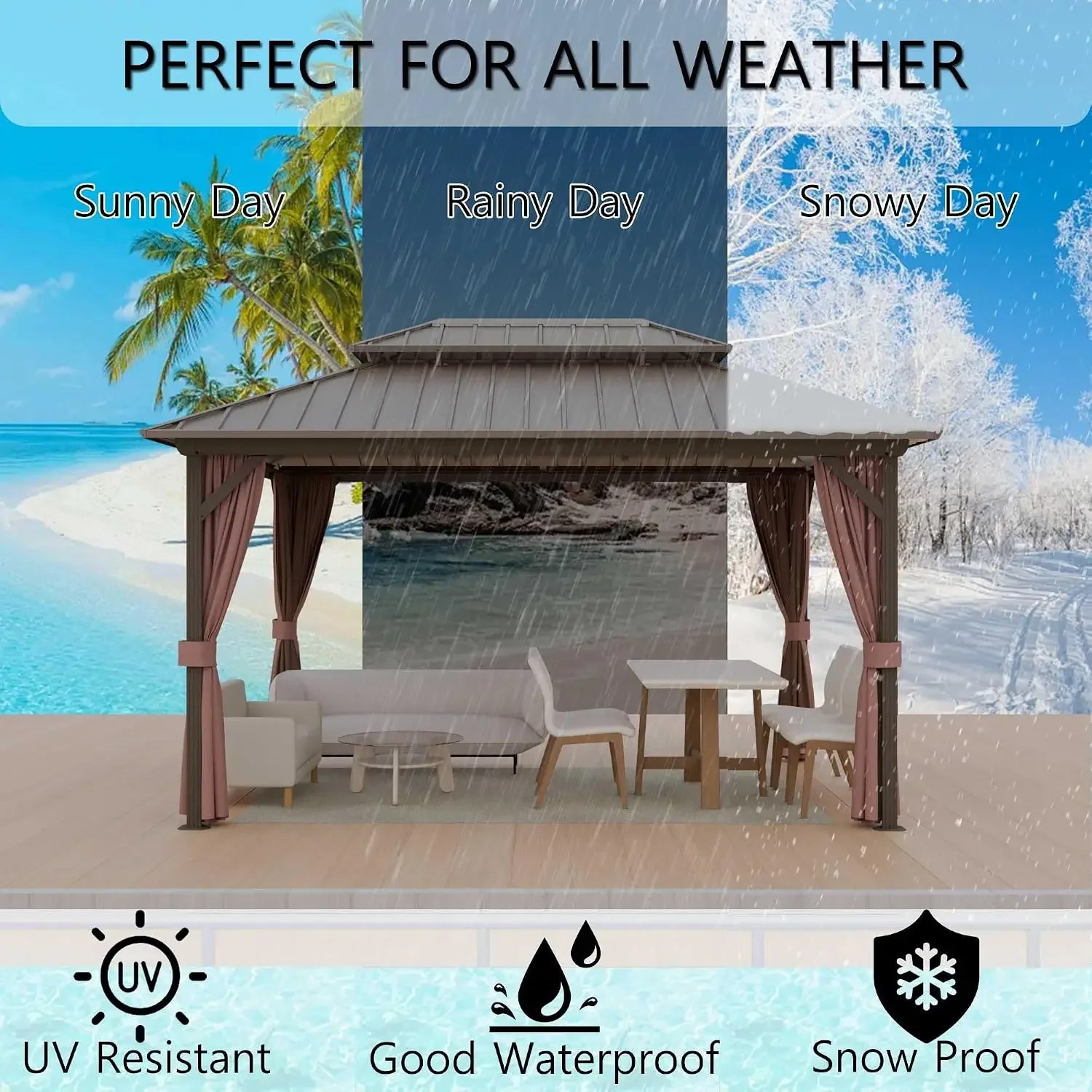 Hardtop Gazebo 10' x 10', Outdoor Aluminum Frame Pergolas | Galvanized Steel Double Roof Pavilion with Netting and Shaded view 5
