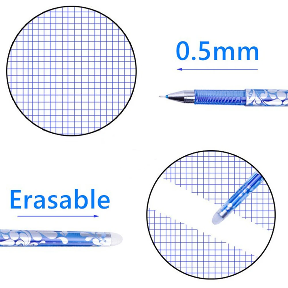 Erasable Pen Set 2pcs Pen + 20 Refills + 1 Eraser Blue Black Color Ink Writing Gel Pens School Office Stationery Supplies