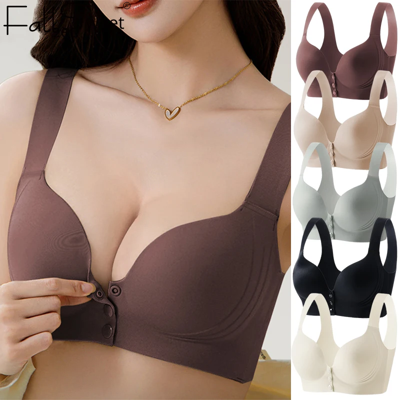FallSweet Front Buckle Push Up Bra for Woman Seamless Large Size Sports Bras Comfort Wireless Brassiere Underwear Mom Lingerie