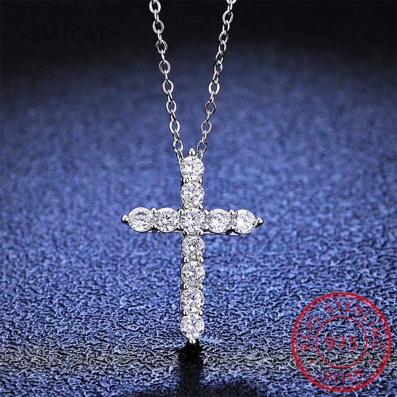 3mm D Color Moissanite Jesus Cross Pendant for Women Men S925 Silver 18k White Gold Plated Necklace Wedding Jewelry Gift