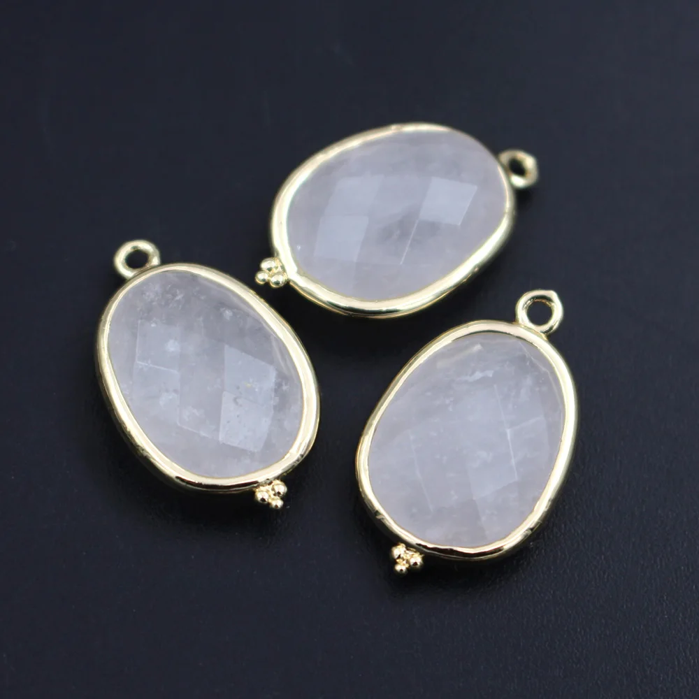 10pcs Oval Faceted Natural Stone Charms Amazonite Labradorite Quartz Blue Green Stone Pendants DIY For Women Earrings Necklace