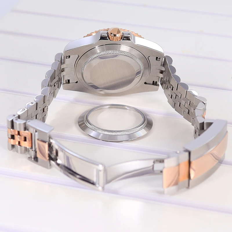 40mm Uhrengehäuse Roségold Fünf-Perlen-Armband Saphirglas für Seiko NH35 NH36 ETA2824 8215 28, 5mm Zifferblatt, 120-Klick-Lünette YACHT MASTER – Detail 1