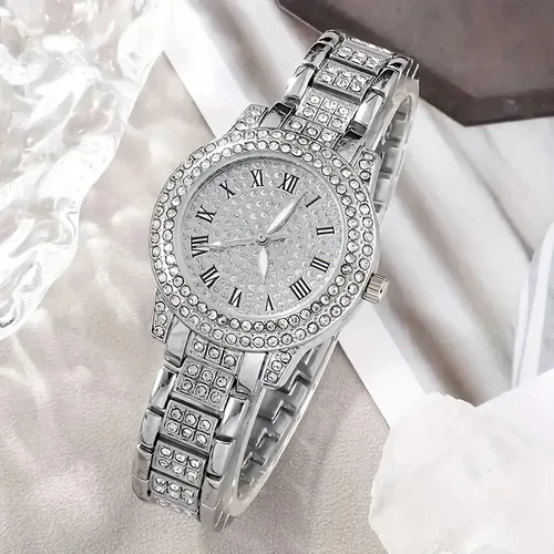 Relojes Para Mujer, pulsera, Relojes de pulsera de cuarzo Para Mujer, reloj de pulsera con tachuelas de diamantes a la moda, reloj con patrón romano, Relojes Para Mujer