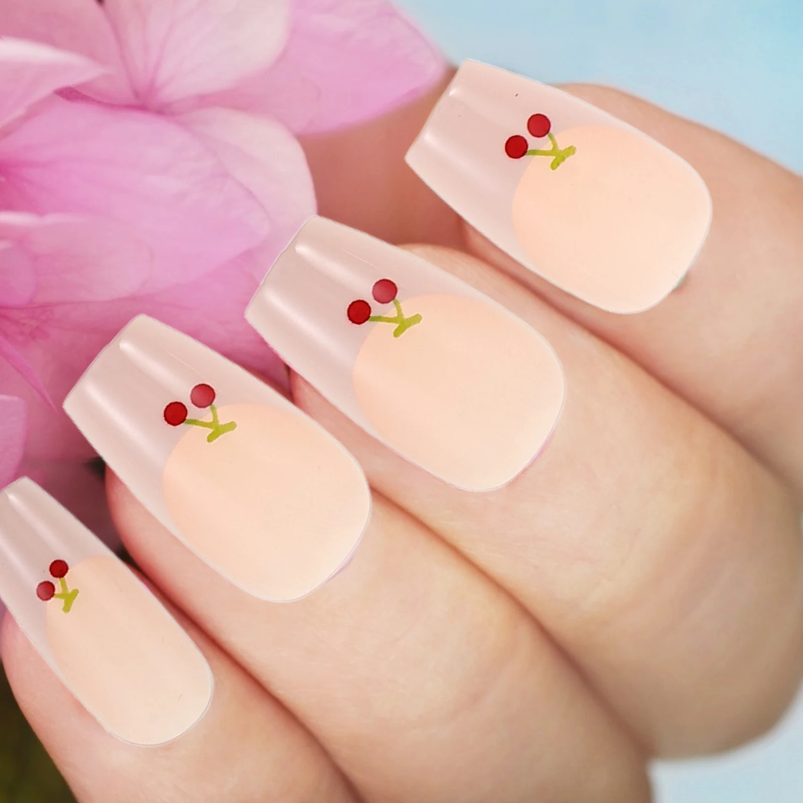 

1 set Cartoon Wearing Nails Cherry Coffin False Tips Full Cover Fake Reusable Plastic Press Gems French Quality Easy