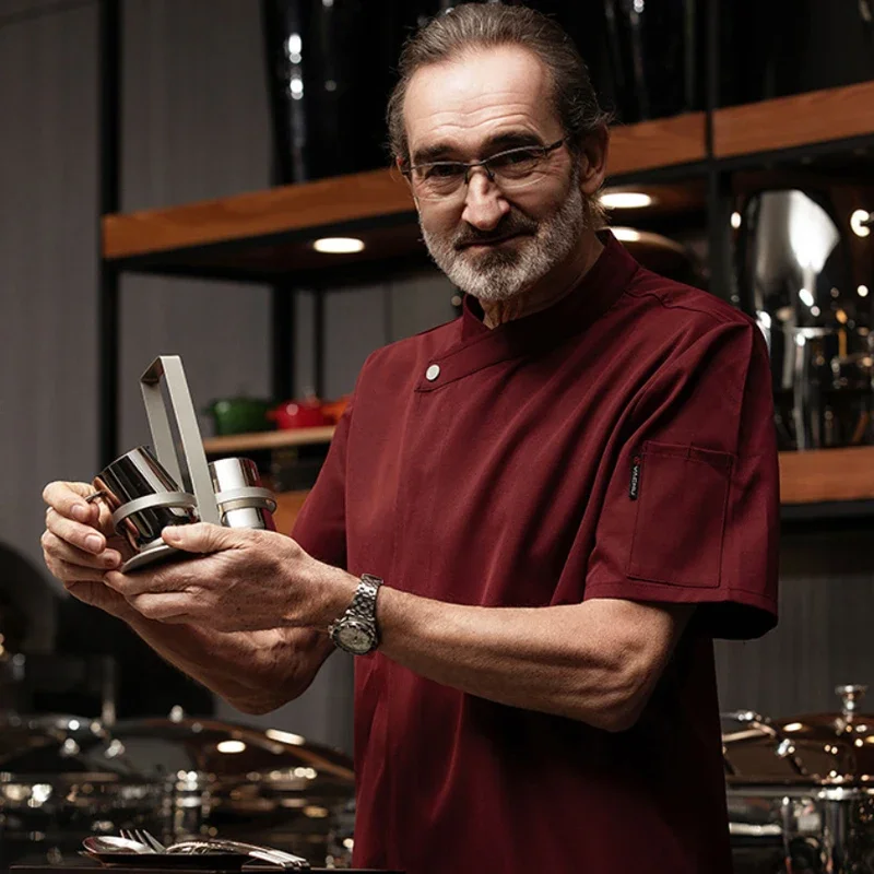 Abrigo de Chef de manga corta para hombre, uniformes de trabajo de Chef de restaurante occidental de Hotel de verano, servicio de comida, cocina, pastelería, panadero, ropa de trabajo